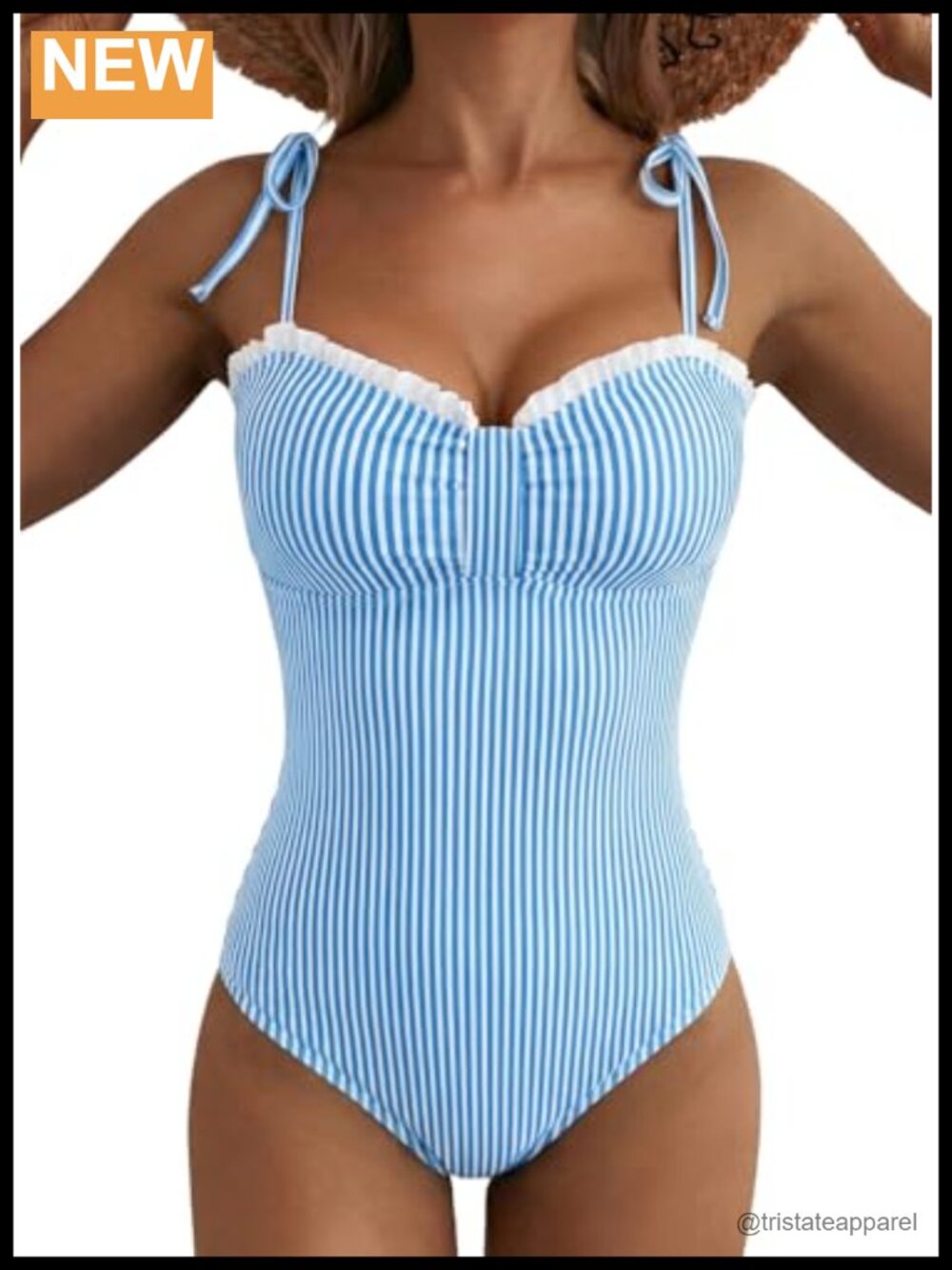 Striped Tie Shoulder One Piece Swimsuit High Cut